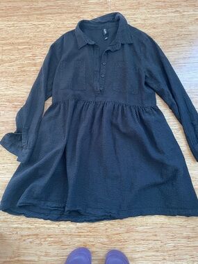 Huffer Black Textured Button-Up Top